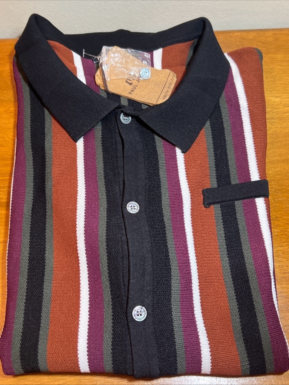 PJ PAUL JONES Striped Polo Shirt in Rust, Black & Burgundy Size 3X